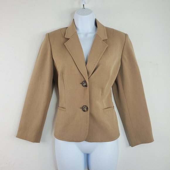 Jones New York Blazer Suit Jacket Two-Button Long Sleeve Beige Women's Size 8P - Picture 1 of 12
